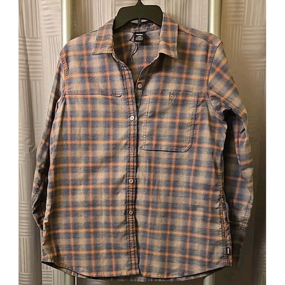 REI Co-Op Shirt Womens Large Gray Pink Plaid Cotton Button Up